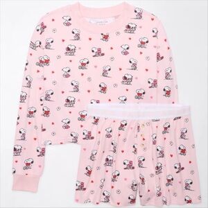 American Eagle Valentine’s Day Pink Snoopy Pajama PJ Set
